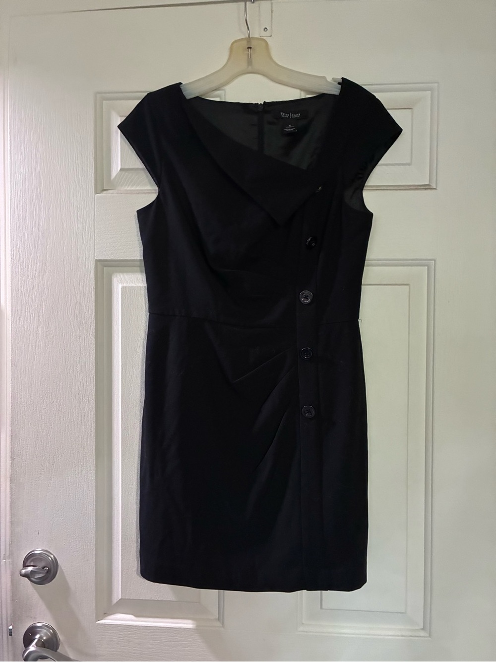 White House Black Market Black Cap-Sleeve Sheath Dress with Button Detail